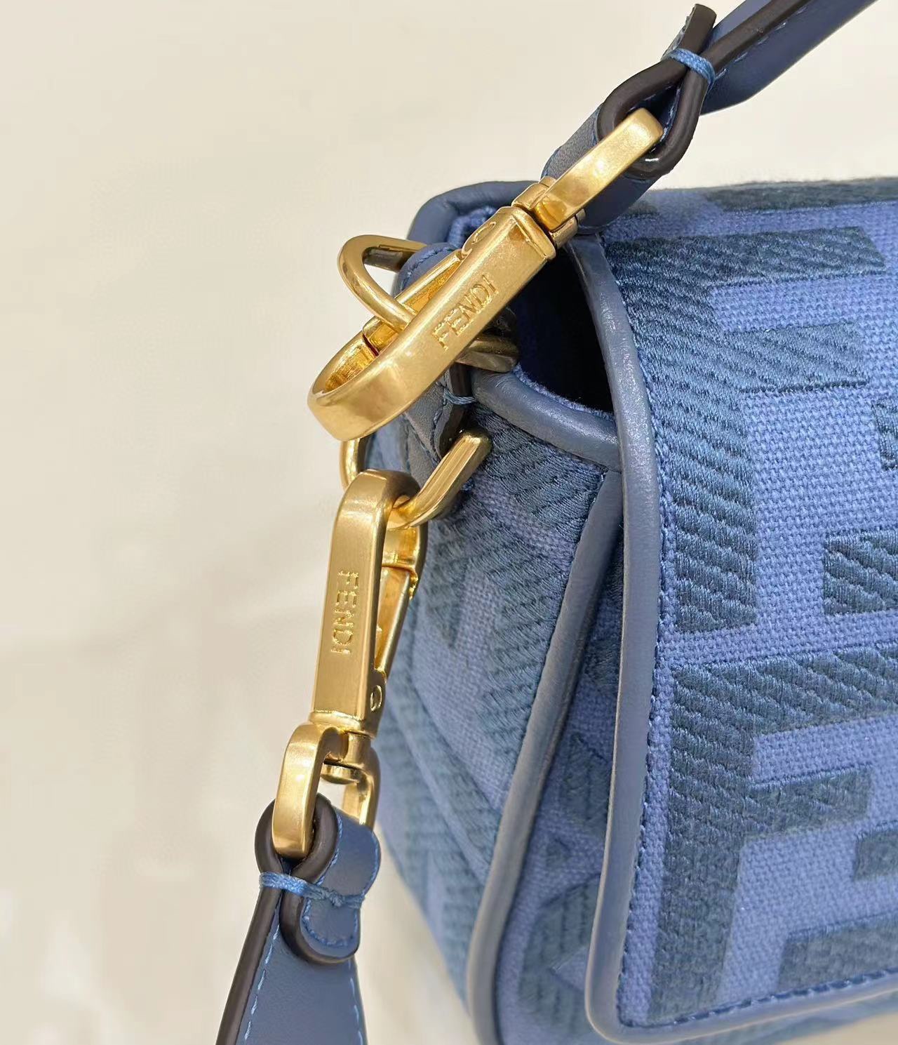 Fendi Medium Baguette FF Canvas Shoulder Bag Blue